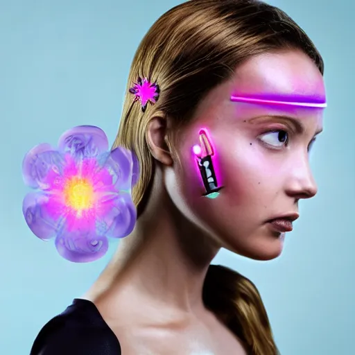 Image similar to female futuristic cyborg face with flower antennas