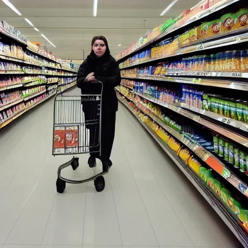 Image similar to alyx from half life doing groceries at the supermarket, picking up a can beans