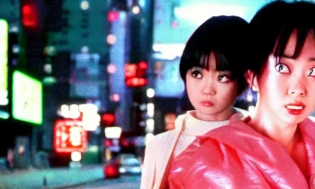 Image similar to full - color cinematic movie still from a 1 9 8 8 live - action adaptation of akira starring japanese actress kanna hashimoto, in neo tokyo. science - fiction ; action ; gritty ; dystopian ; violent ; apocalyptic. detailed facial - features.