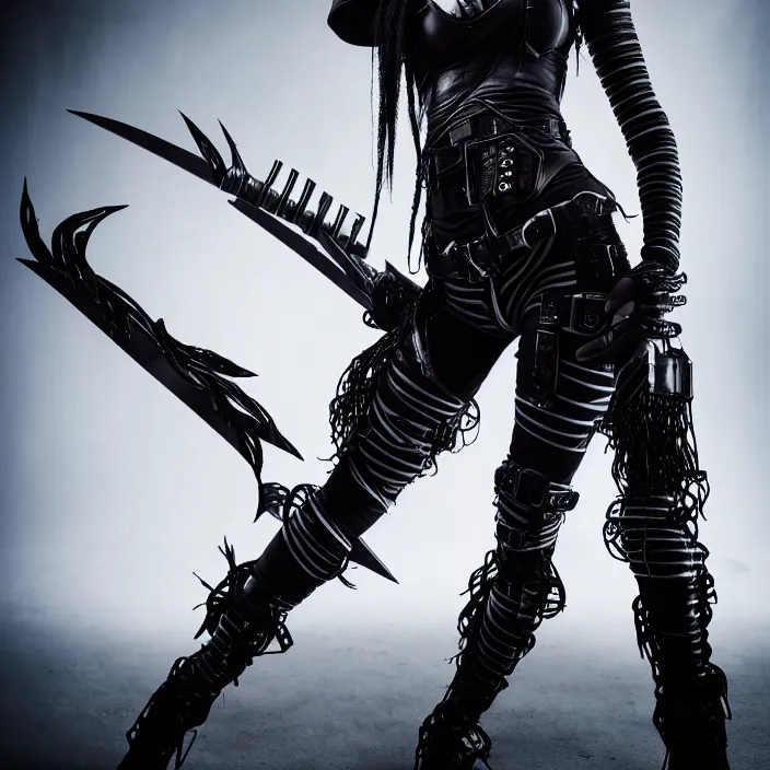 Prompt: professional full length photograph of a cybergoth warrior. Extremely detailed. 8k