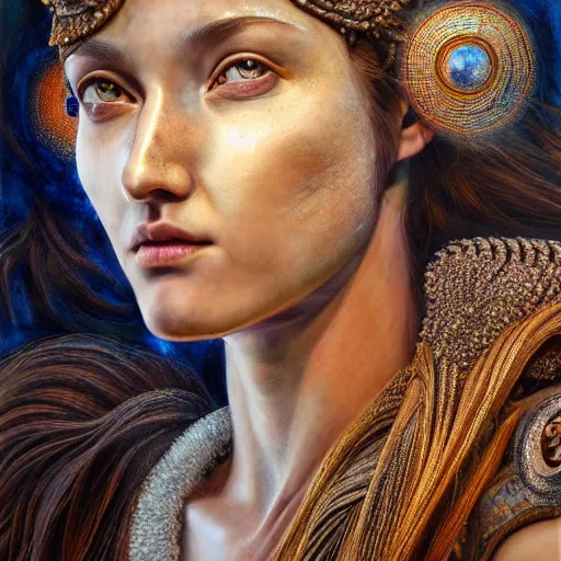 Image similar to hyperrealistic mixed media painting of beautiful goddess Athena, stunning 3d render inspired art by P. Craig Russell and Barry Windsor-Smith, perfect facial symmetry, dim volumetric lighting, 8k octane beautifully detailed render, post-processing, portrait, extremely hyper-detailed, intricate, epic composition, brown eyes, realistic realistic realistic eyes, cinematic lighting, masterpiece, trending on artstation, detailed detailed detailed, masterpiece, stunning