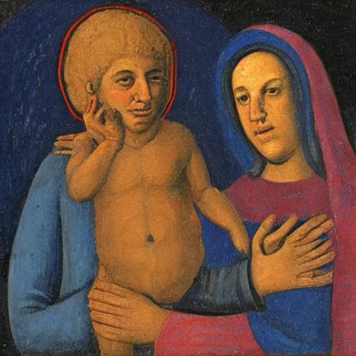 Prompt: painting benjamin netanyahu being held by his mother, tempera on wood, by duccio