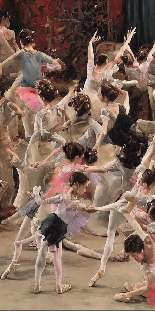 Image similar to oil painting scene from ballet school by kim jung gi