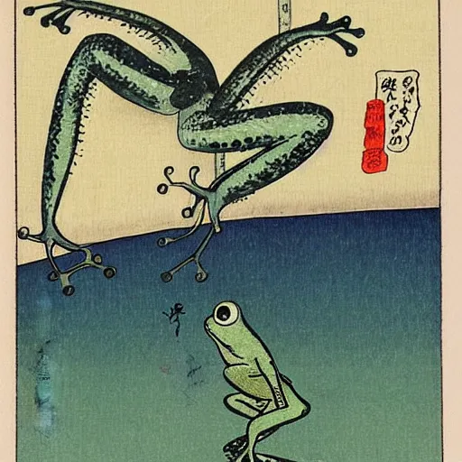 Prompt: a sexy frog dancing on a pole ， by hiroshige utakawa