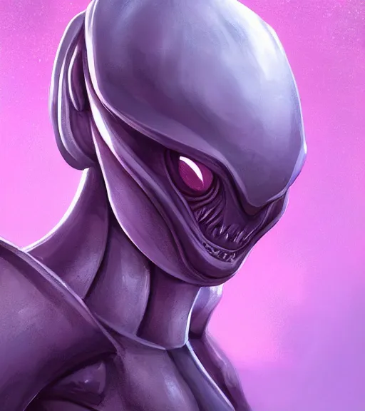 Image similar to character portrait art, ant alien, trending in artstation, purple color lighting