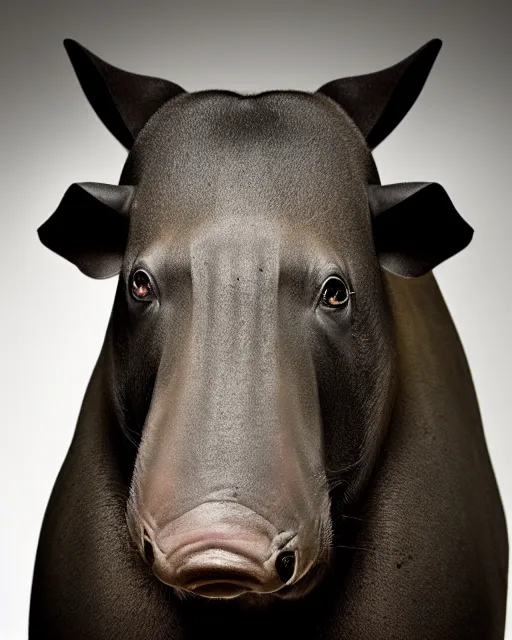 Prompt: a dramatic portrait of a tapir, harsh studio lighting, annie leibovitz photography