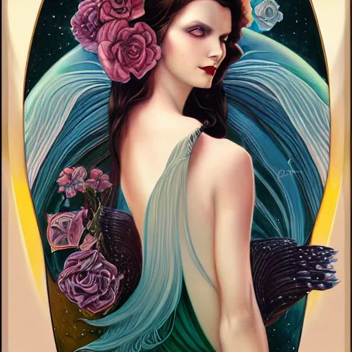 Image similar to an art deco portrait in the style of anna dittmann and donato giancola and charles dulac.