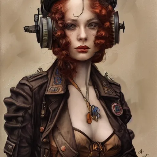 Image similar to a dieselpunk portrait in the style of anna dittmann and donato giancola and charles dulac.