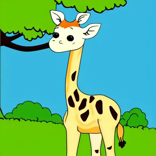 Image similar to cute cartoon baby giraffe in the African savanna, Ghibli, clipart