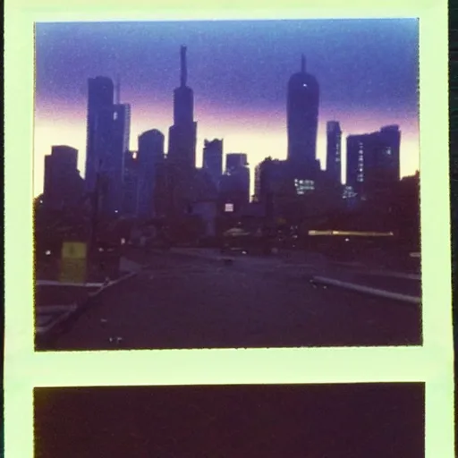 Image similar to Chiba City as described by William Gibson in the book Neuromancer. Polaroid