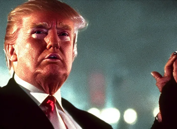 Image similar to film still donald trump investigates in blade runner, 8 k