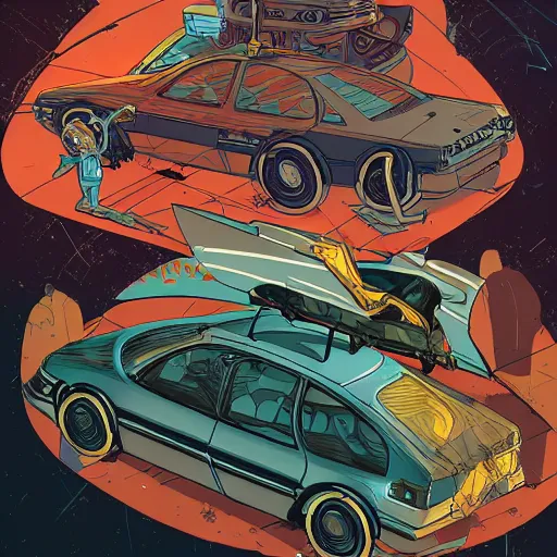 Prompt: a study of cell shaded picture of marty mcfly concept art, illustration, taxi cab, post grunge, concept art by josan gonzales and wlop, by james jean, Victo ngai, David Rubín, Mike Mignola, Laurie Greasley, highly detailed, sharp focus, alien, Trending on Artstation, HQ, deviantart, art by artgem