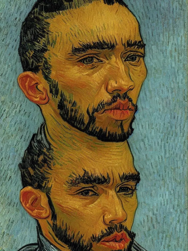 Image similar to portrait of Sir Lewis Hamilton by Van Gogh