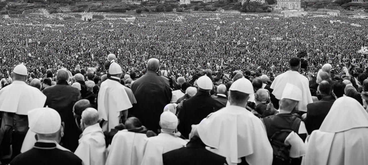 Image similar to Surprised Priests Watching the Landing of an Alien Ship in the Middle of the Vatican Square, Very Restless and Dramatic Atmosphere, Realism, Detailed Journalistic Photography