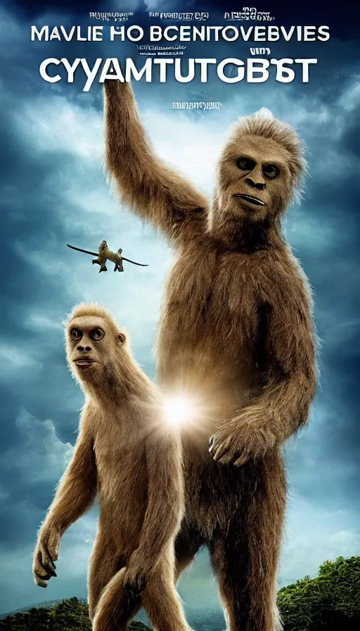 Prompt: movie poster about David Attenborough and cryptids, Bigfoot, Nessie, aliens