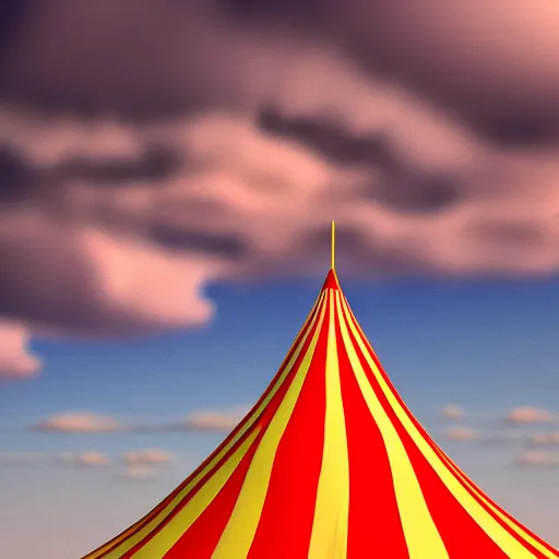 Prompt: circus tent in the clouds:: hyper realistic, hyper detail, sharp, no blur, octane render, 8K