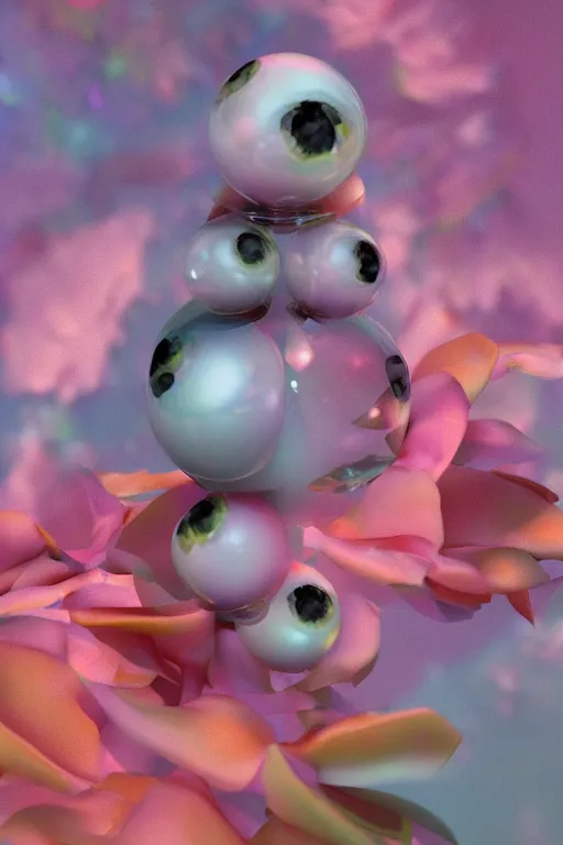 Image similar to milky crystal quartz eyeballs with wings. peach roses, background heavenly sky by basquiat, Trending on artstation. halo. octane render, cinematic, hyper realism, octane render, 8k, depth of field, 3D