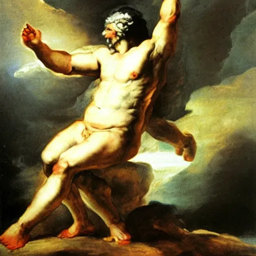 Image similar to zeus by francisco goya, mythological painting, oil painting