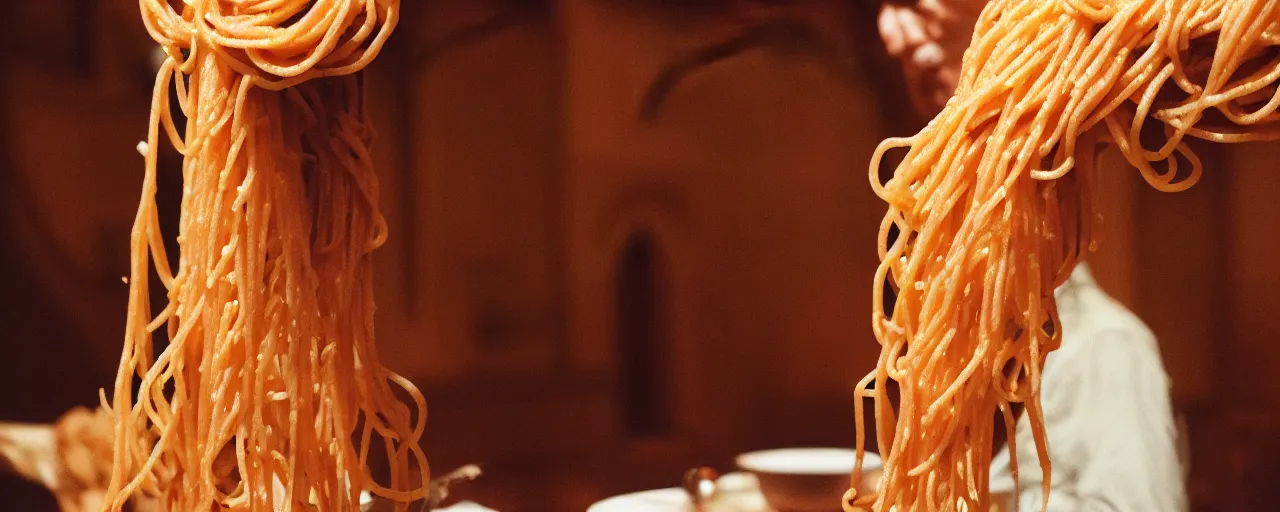 Image similar to an effigy of spaghetti inside a church, canon 5 0 mm, cinematic lighting, photography, retro, film, kodachrome, closeup