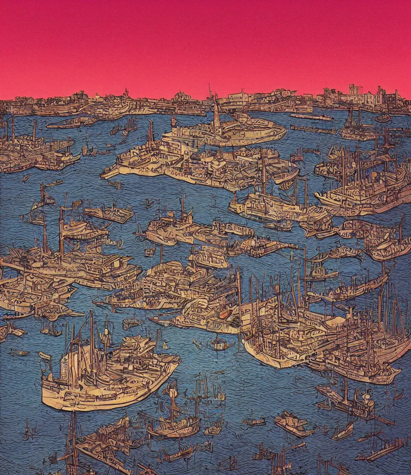 Image similar to The sky above the port was the colour of television, tuned to a dead channel, book cover illustration, highly detailed