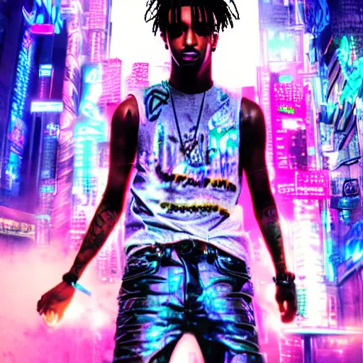 Image similar to playboi carti in cyberpunk style digital art 4 k the detailed super realistic