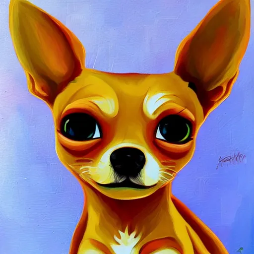 Image similar to a jeremiah ketner acrylic impasto! illustration of an adorable and cute tan chihuahua