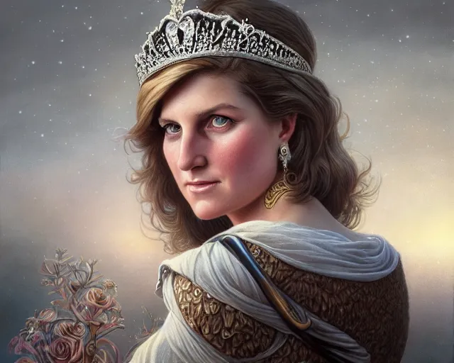 Image similar to photography of laurie lipton, deep focus, d & d, fantasy, intricate, elegant, highly detailed, digital painting, artstation, concept art, matte, sharp focus, illustration, princess diana, art by artgerm and greg rutkowski and alphonse mucha