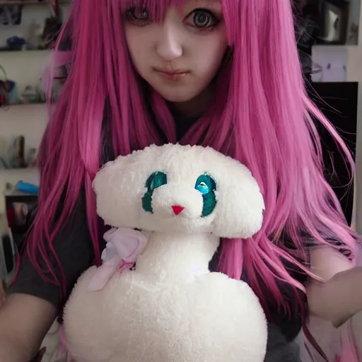 Image similar to cute fumo plush of a poodlegirl, monster girl, anime girl