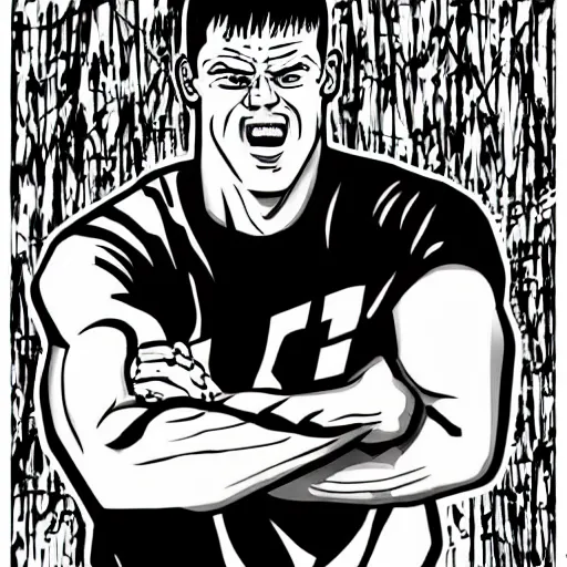 Prompt: black and white illustration of john cena in the style of junji ito