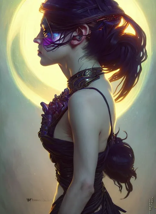 Image similar to a beautiful cinematic female Necromancer Sorceress, galatic shamen with Quantum energy fantasy, fantasy magic, undercut hairstyle, dark light night, intricate, elegant, sharp focus, illustration, highly detailed, digital painting, concept art, matte, art by WLOP and Artgerm and Greg Rutkowski and Alphonse Mucha, masterpiece