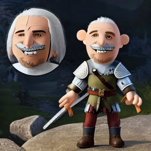 Image similar to Geralt of Rivia in the style of Wallace and Gromit animation