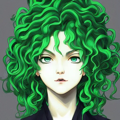 Prompt: tatsumaki with green curly hair, portrait art by ilya kuvshinov, detailed intricate art, sharp focus, 4 k hd