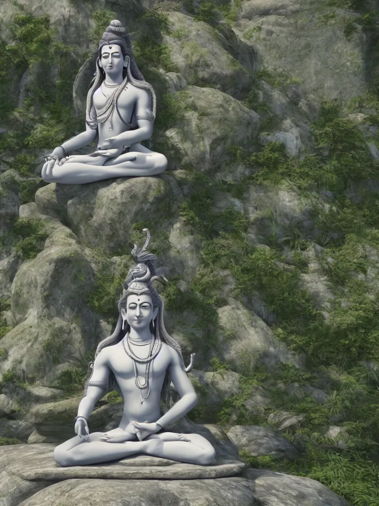 Image similar to lord shiva meditating, hyperrealistic, unreal engine