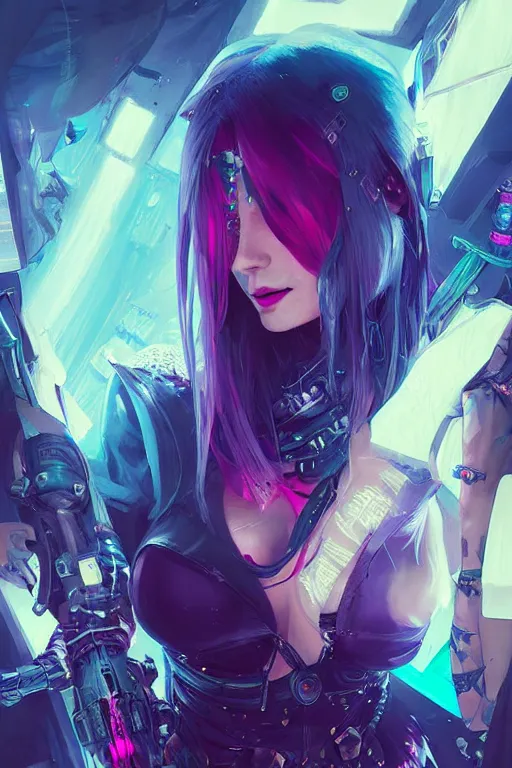 Image similar to katarina from league of legends, cyberpunk futuristic neon. decorated with traditional japanese ornaments by ismail inceoglu dragan bibin hans thoma greg rutkowski alexandros pyromallis nekro rene maritte illustrated, perfect face, fine details, realistic shaded, fine - face, pretty face, masterpiece