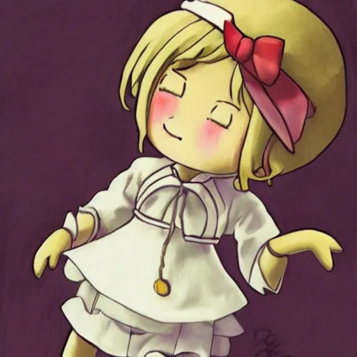 Image similar to little girl with an small curvy blonde hair wearing an sailor suit, artwork in made in abyss art style, inspired in balthus