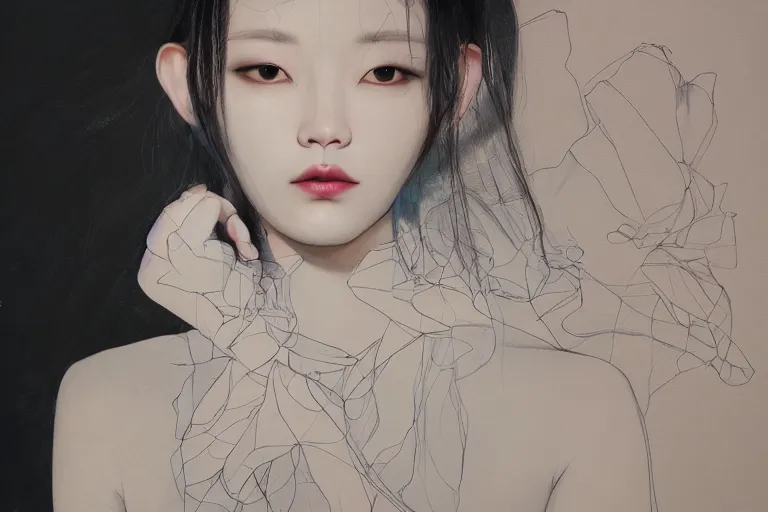 Image similar to Lee Jin-Eun by James Jean, rule of thirds, seductive look, beautiful, in intergalactic hq