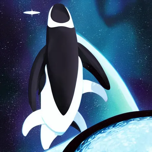 Prompt: Orca in space wearing a fur coat in space galaxy in background digital art artstation