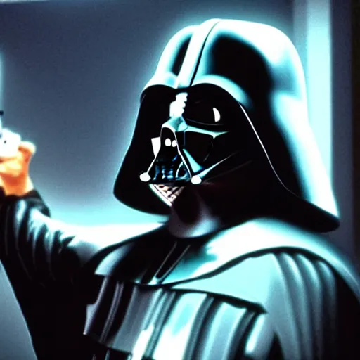 Prompt: film still of darth vader in pulp fiction.