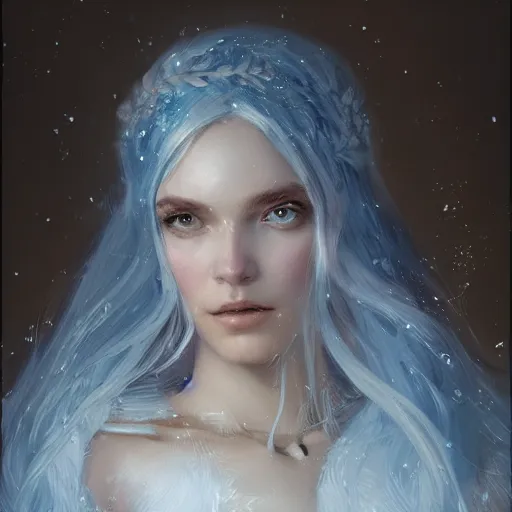 Prompt: a beautiful portrait of an winter goddess with transparent hair by Greg Rutkowski and Raymond Swanland, Trending on Artstation, ultra realistic digital art