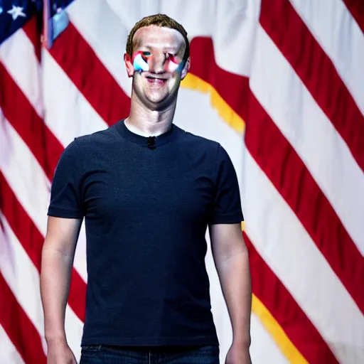 Prompt: mark zuckerberg as the president of the united states, standing at a podium, looking confident, professional portrait photo