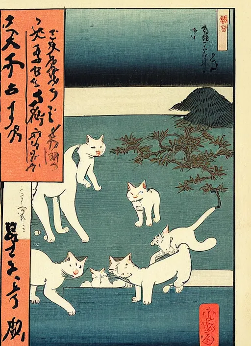 Image similar to whitecat with 2 baby white cats of utagawa hiroshige