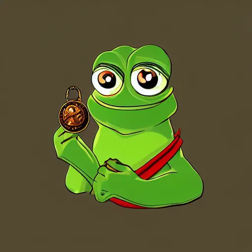 Image similar to pepe with coins, artstation