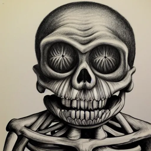 Prompt: ron english drawing teletubbies skeleton anatomy self portrait, hyperrealism