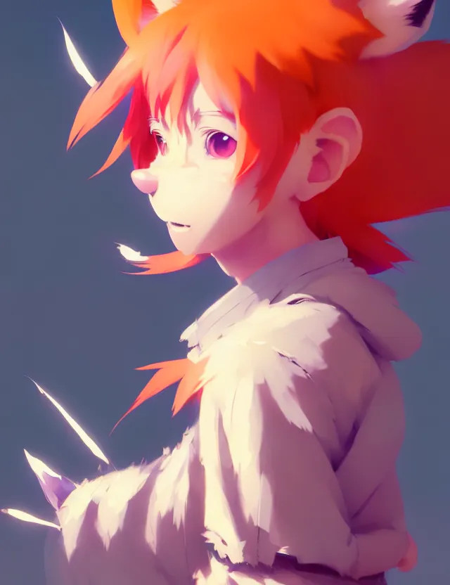 Image similar to a beautiful fullbody portrait of a cute anime boy with orange hair and pink fox ears. character design by cory loftis, fenghua zhong, ryohei hase, ismail inceoglu and ruan jia. artstation, volumetric light, detailed, photorealistic, fantasy, rendered in octane