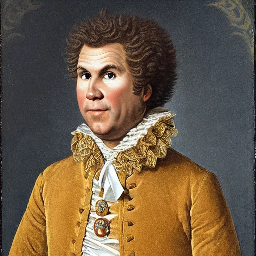 Image similar to A rococo portrait of Will Ferrell as the King of France, by Jacques-Louis David, Réunion des Musées Nationaux, Louvre Catalogue photography