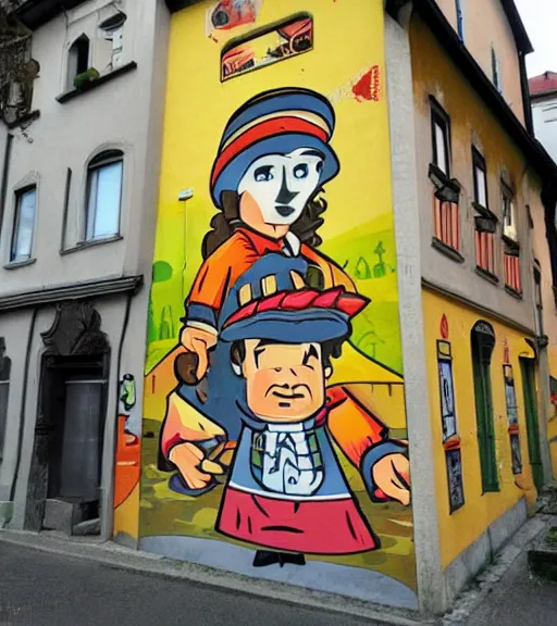 Prompt: bavarian street art looking like retro videogames