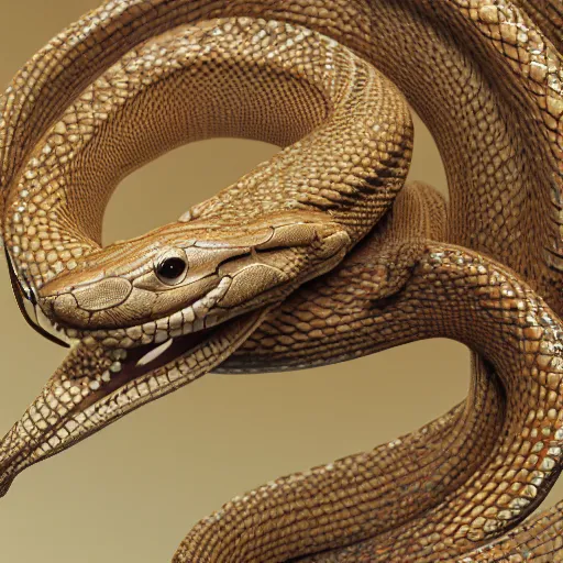 Image similar to A photo-real delicate sculpture of an ornate detailed snake in front of a intricate background by AJ Fosik, micro detail, backlit lighting, octane renderer, colorful, physically based rendering, tribal art, trending on cgsociety