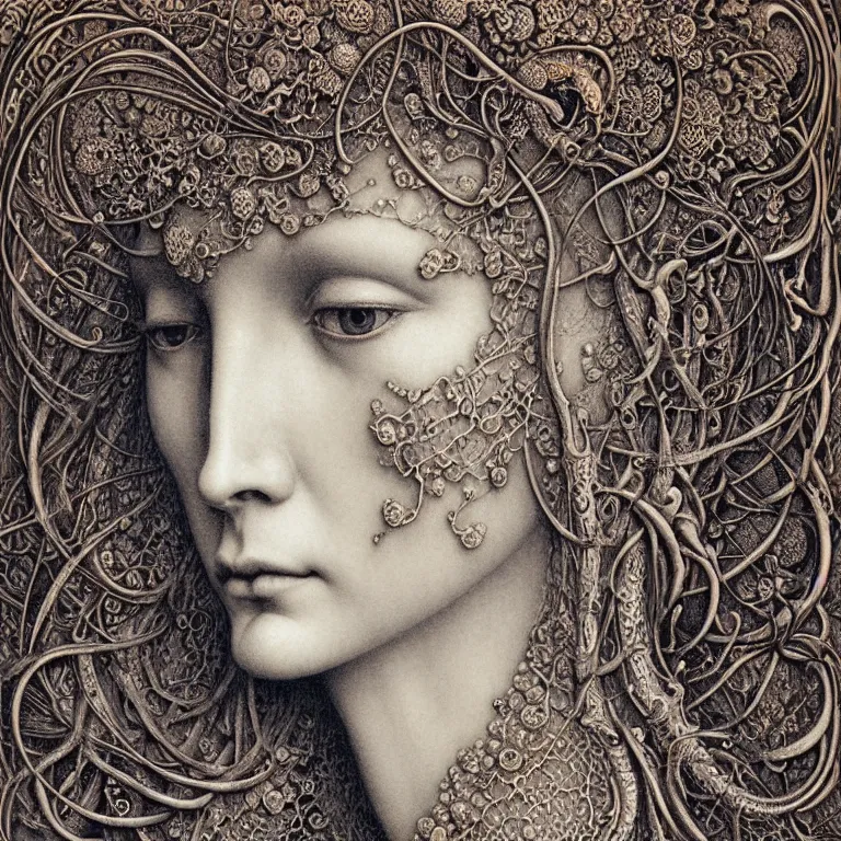 Prompt: detailed realistic beautiful gothic moon goddess face portrait by jean delville, gustave dore, iris van herpen and marco mazzoni, art forms of nature by ernst haeckel, art nouveau, symbolist, visionary, gothic, neo - gothic, pre - raphaelite, fractal lace, intricate alien botanicals, ai biodiversity, surreality, hyperdetailed ultrasharp octane render