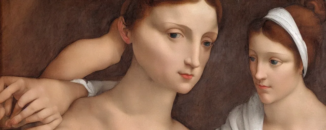Image similar to painting by michelangelo, young woman, detailed, stunning