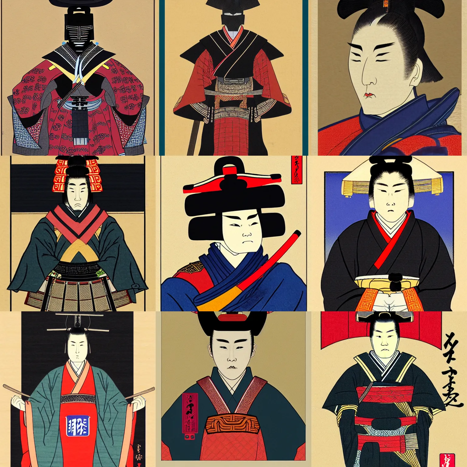 Prompt: official portrait of a samurai, ceremonial uniform, los angeles laker style, 1 7 1 1, ukiyo - e, trending on artstation